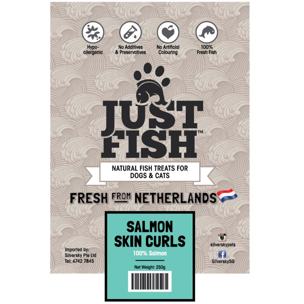 Just Fish Salmon Skin Curls Dog & Cat Treats 250g